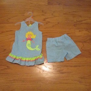 Rare Editions blue Mermaid Top & shorts 2T